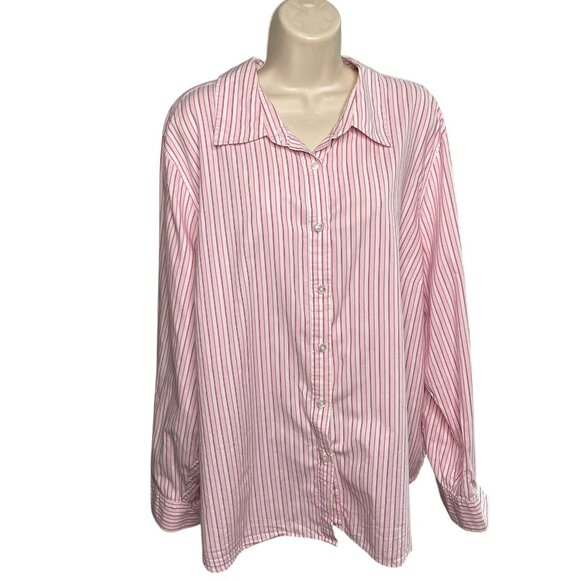 Izod Womens Button Down Shirt Stripe Pink White Size 3X - Picture 1 of 10